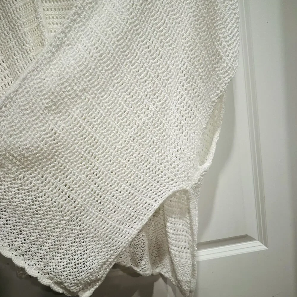 J. Crew Cardigan Sweater Women One Size White Crochet 100% Cotton Boho Festival